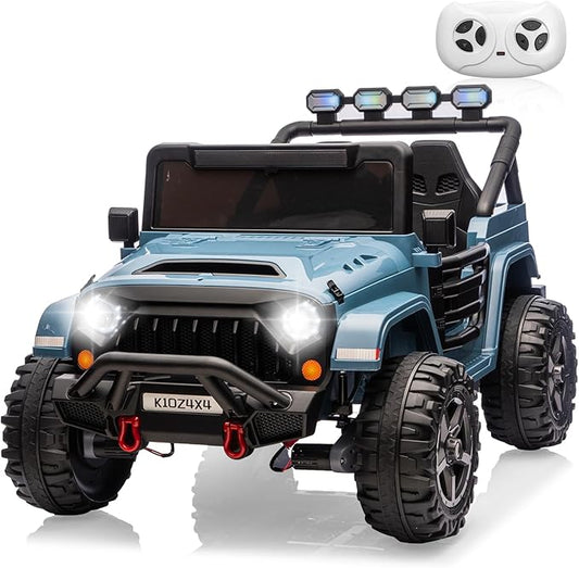 Kids 24V 2-Seater Electric Ride On Car, 4x4 Ride On Truck w/Remote Control, 4-Wheeler Suspension, 3 Speeds, Led Lights, Bluetooth, Ride on Car Toy for Kids Ages 3-8, Blue