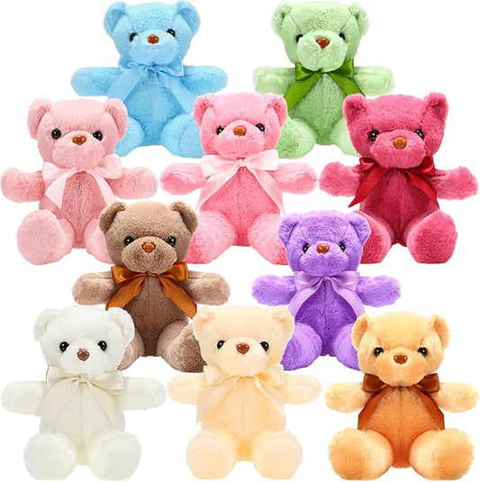 Skylety 10 Pieces Bears Bulk Stuffed Animals Soft Plush Toy Gift Bears with Ribbon Bow for Boys Girls Birthday Wedding Baby Shower Party Favor(Bright Colors)