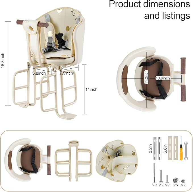 Rear Child Bike Seat,Rear Mounted Child Bike Seats,Back Mount Child Seat with Back Rest Armrest Foot Pedals,Width Adjustable Bicycle Rear Seat,Fits All Bicycle Rear Frames
