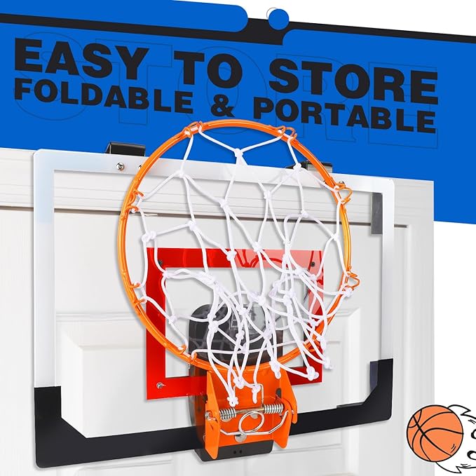TOY Life Basketball Hoop Indoor with Scoresboard Basketballhoop for Kids Over The Door Mini Hoops for Teens and Adults Door Room Office Goal with 4 Balls