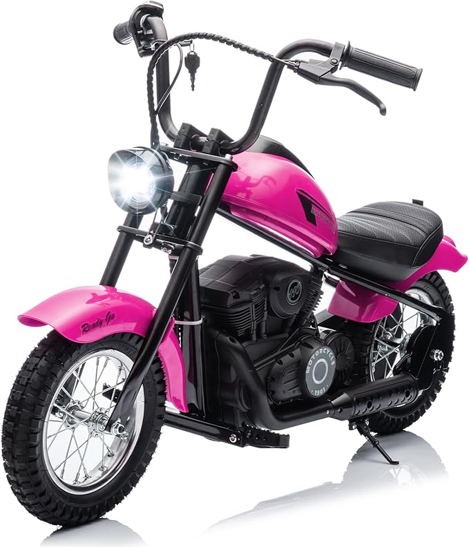 24V Kids Electric Motorcycle, 250W Electric Dirt Bike for Kids, Ride on Motorcycle Speed up to 14MPH, Retro Motocross with LED Lights, Pink