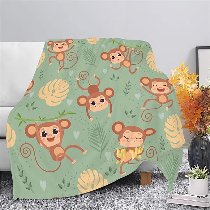Monkey Blanket Cute Monkey Throw Blanket Gifts for Kids Girls Boys Adults Women Men Super Soft Cozy Plush Fluffy Fuzzy Fleece Blanket Decor 50''X60''