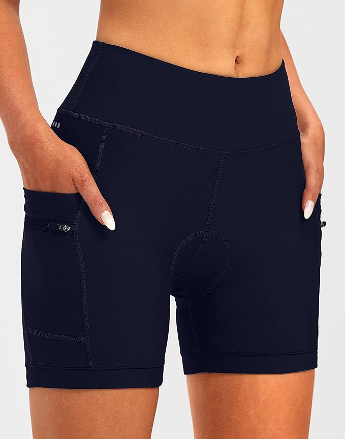 Women's 4D Padded Bike Shorts 5"/7" Riding Underwear Cycling Bicycle Road Biking Cycle Shorts for Women Zipper Pockets