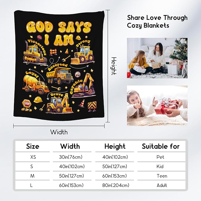 Boys Truck Fleece Throw Blanket, 30"x40" - Excavator Kids Blanket Gifts for Toddler, Warm, Cozy for Couch Chair