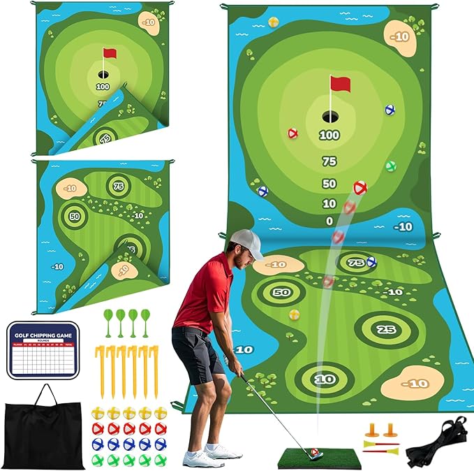 TOY Life Golf Chipping Game, Double-Sided Sticky Golf Pro Battle Mat with 20 Sticky Balls & 4 Darts, Backyard Chipping Games for Adult Kids Outdoor & Indoor
