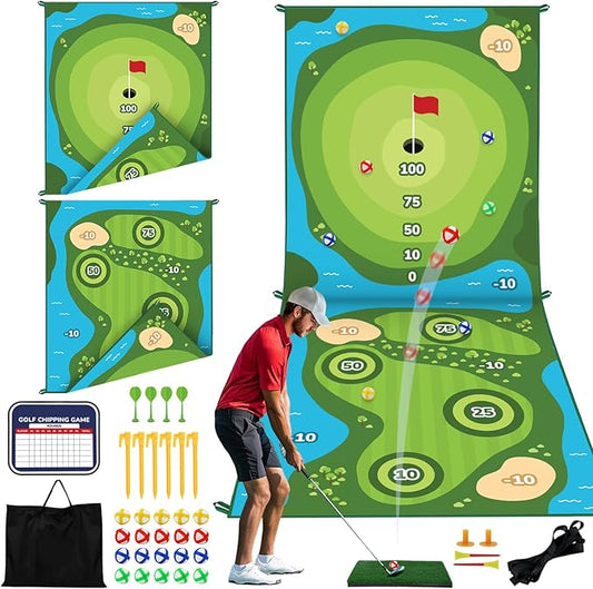 TOY Life Golf Chipping Game, Double-Sided Sticky Golf Pro Battle Mat with 20 Sticky Balls & 4 Darts, Backyard Chipping Games for Adult Kids Outdoor & Indoor