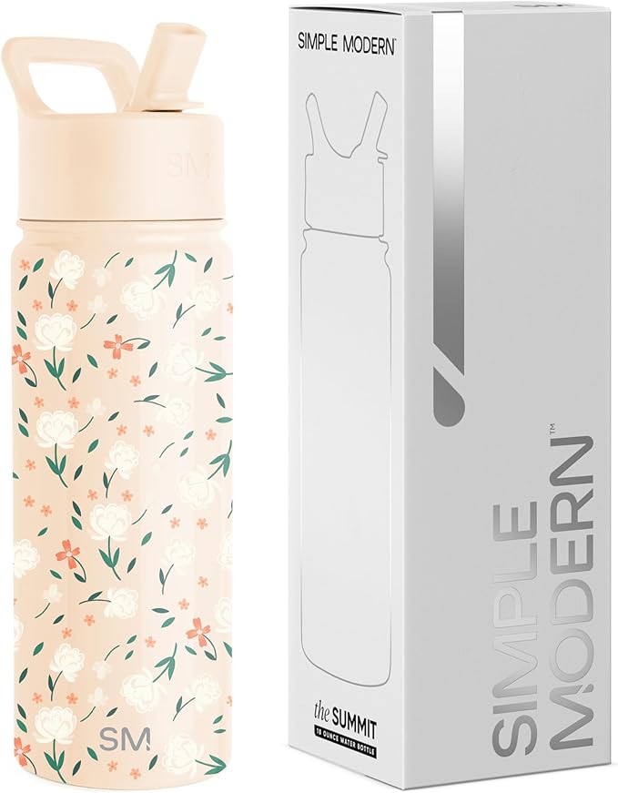 Simple Modern Kids Summit Water Bottle with Straw Lid | 18oz Stainless Steel Cup Insulated Tumbler for Toddlers, School | Chloe Floral