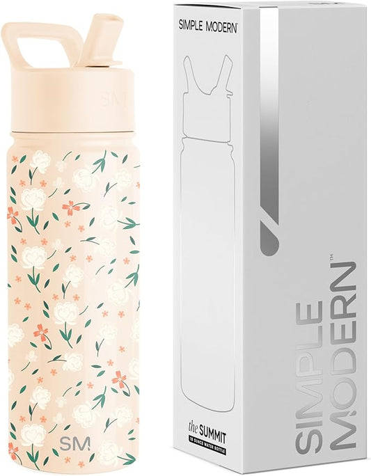 Simple Modern Kids Summit Water Bottle with Straw Lid | 18oz Stainless Steel Cup Insulated Tumbler for Toddlers, School | Chloe Floral
