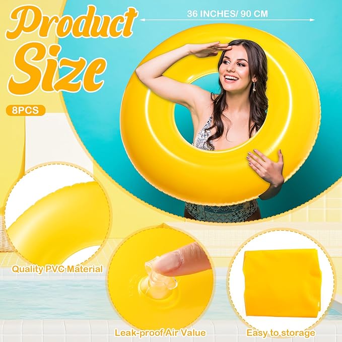8 Pcs Large Inflatable Pool Float 36 Inches Swimming Ring Pool Floats Adult Inflatable Tube for Summer Vacation Beach River Bachelorette Wedding Party Supplies