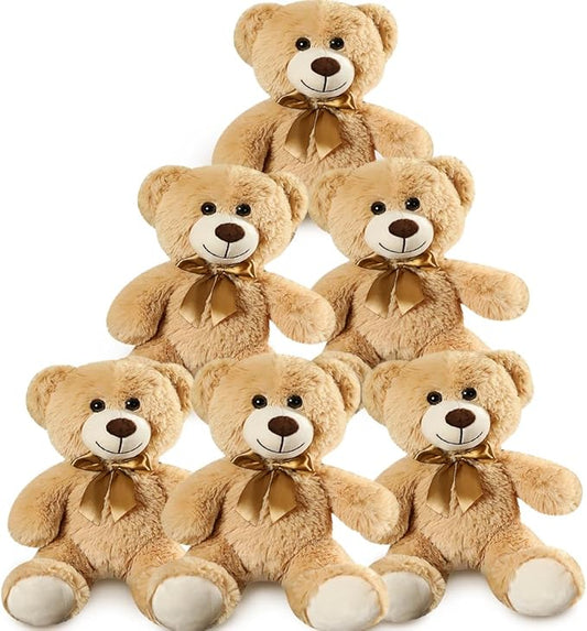 Plush Teddy Bear Cute Stuffed Animal Bear with Bow Plush Toys 13.8 Inches(Khaki,6pcs)