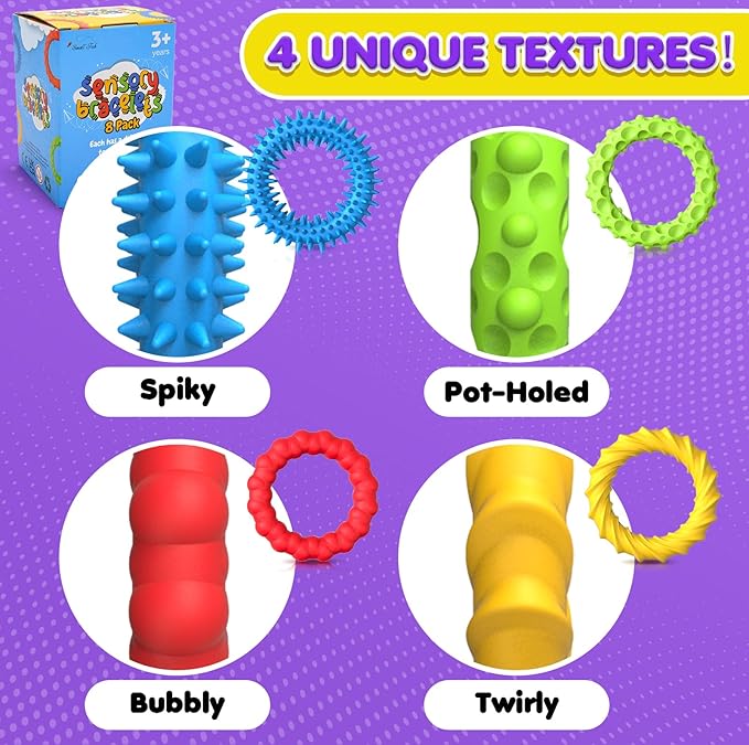 Sensory Fidget Toys for Kids Adults - 8 Pack Stretchy Fidget Bracelet | Texture & Calming Autism Sensory Toys for Special Needs Autistic Children | Calm Down Toy for Toddler Girls Boys