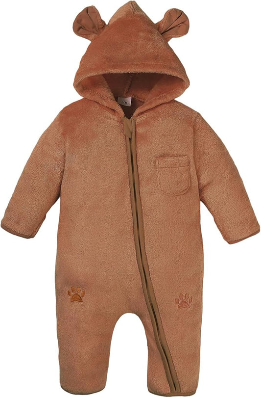Newborn Snowsuit Baby Boy Bear Outfit Infant Girls Fleece Warm Jumpsuit Romper Winter Hooded Clothes