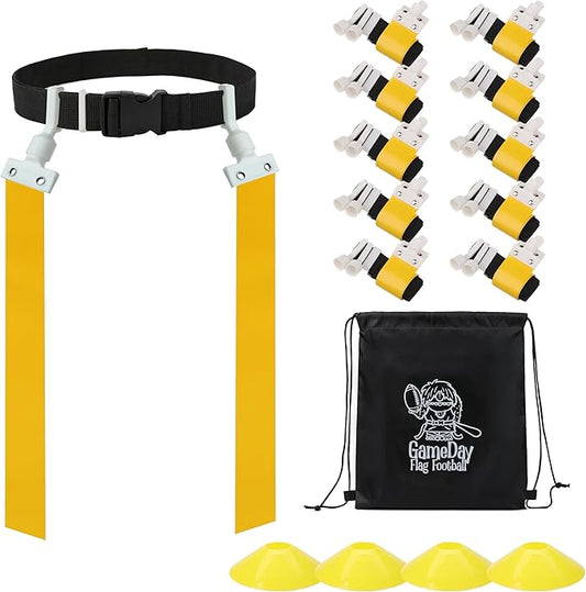 Gameday Flag Football Set – Kits for 2–14 Players w/Belts, Agility Cones & Carry Bag – Available in Multi Colors & Sizes