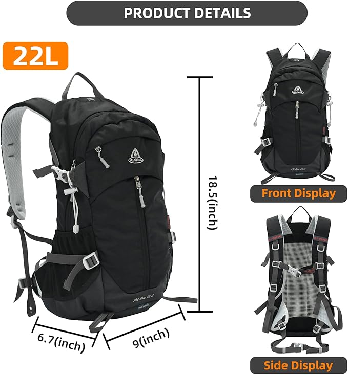 22L Hiking Backpack Lightweight Durable Waterproof Internal Frame Multi-Purpose Daypack for Men & Women, Camping, Hiking, Travel, and Cycling