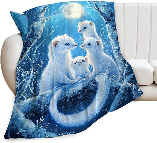 Cute Ferret Blanket Fleece Soft Warm Plush Ferret Animal Throw Blankets Lightweight Plush Fuzzy Cozy Blanket Gifts for Kids Adults Suitable for Couch Sofa Bed 80"X60"