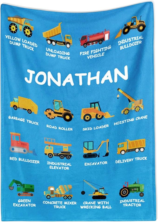 Personalized Truck Blankets for Kids, Custom Name Truck Throw Blanket for Baby, Boys, Soft Cozy Warm Flannel Plush, Christmas Birthday Gifts for Toddler