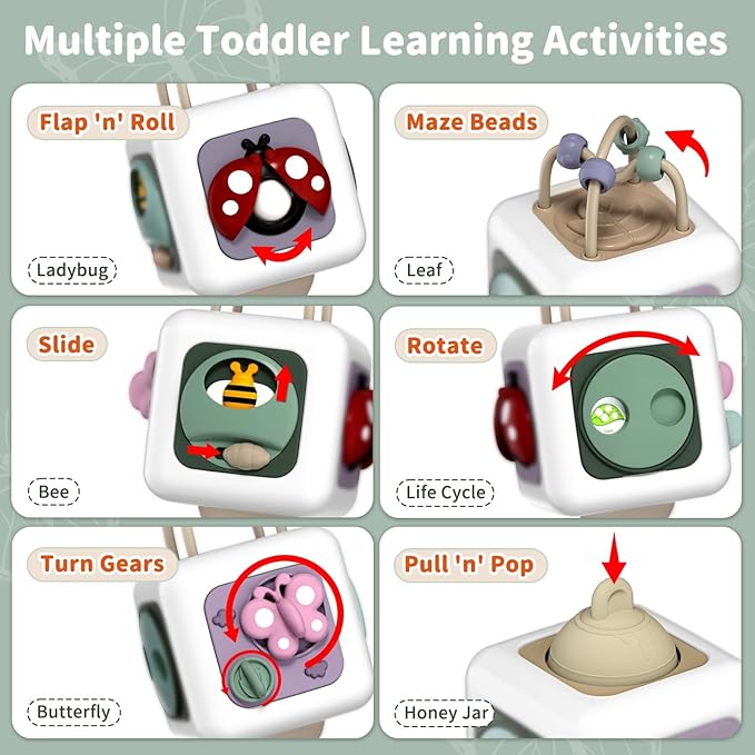 Baby Busy Board Cube, Toys for Boy Girl, Montessori Travel Toys for Toddlers, Learning Fine Motor Skills| Birthday Gifts for Infant Boys Girls