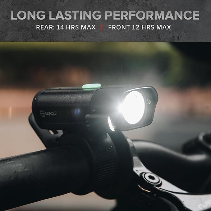 BX-Series USB-C Bike Light Set - Front and Back - 12Hr Max Long Lasting Rechargeable Headlight, Bicycle LED for Night Riding, w/14hr Max Rear Taillight