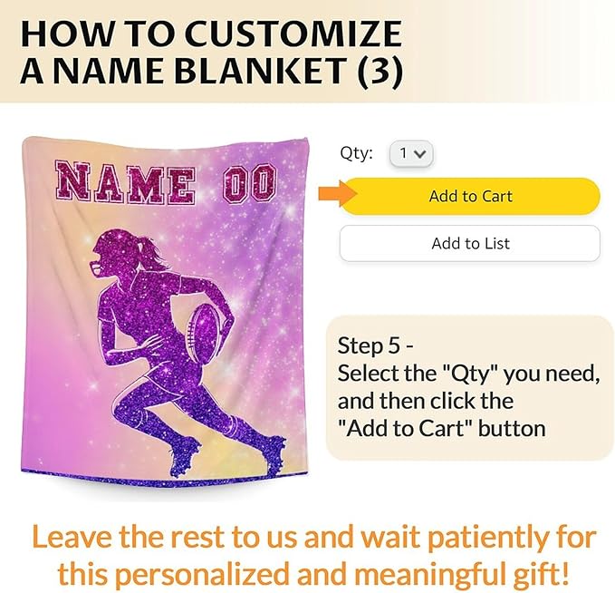 Custom Football Blanket Gifts for Girls- 40x50 Inches Sport Throw Blanket for Babies Kids Teens- Personalized Pink Soft Fuzzy Nap Blankets for Couch Sofa Bed