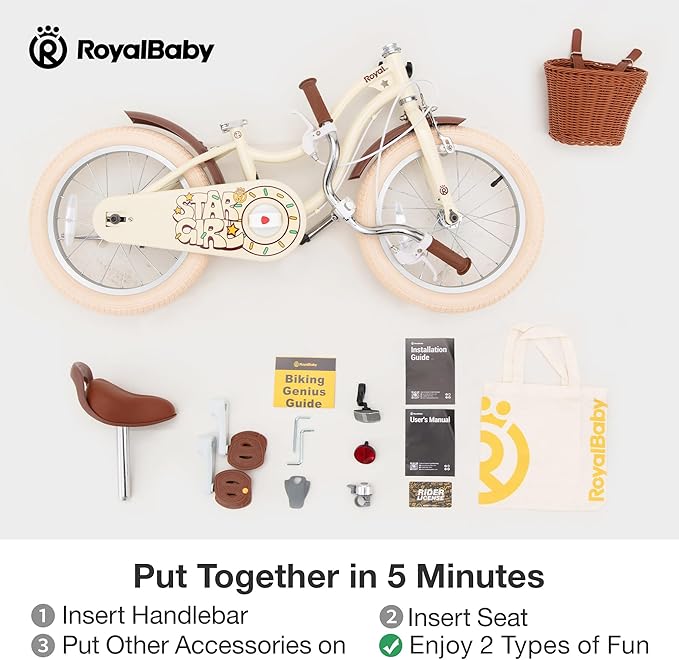 RoyalBaby Girls Bike Classic & EZ Kids Bike, Balance and Pedal Bicycle, 12 14 16 18 20 Inch Toddlers to Big Kids 3-10 Years