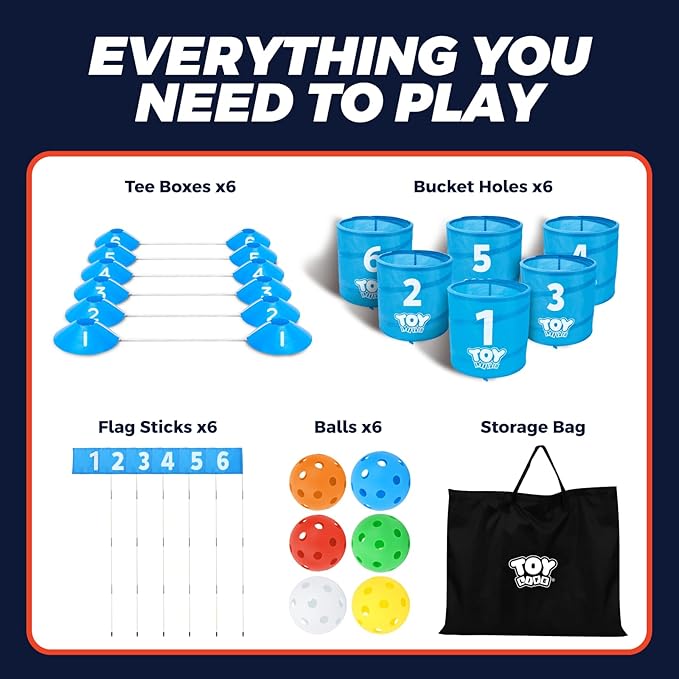 TOY Life Golf Game Set, 6 Holes Backyard Golf Bucket Game for Adults Kids, Practice Golf Course with Balls and Flag, Outdoor Indoor Golf Yard Game for Beach, Camping and Lawn