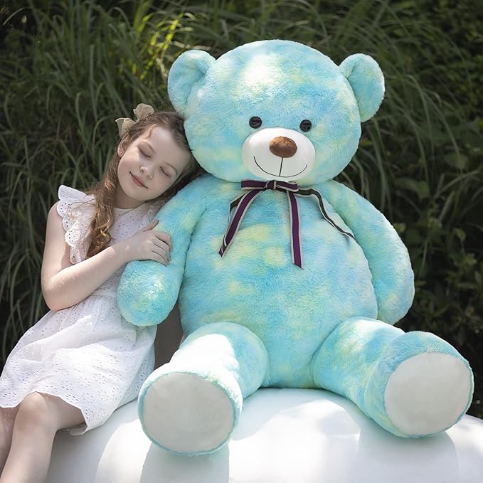 Tezituor 52in Giant Teddy Bear,Big Stuffed Animal Plush,Rainbow Green Soft Gifts for Valentine, Christmas, Birthday,Life Size Plush Toys for Grils Boys Girlfriend,Blue Green
