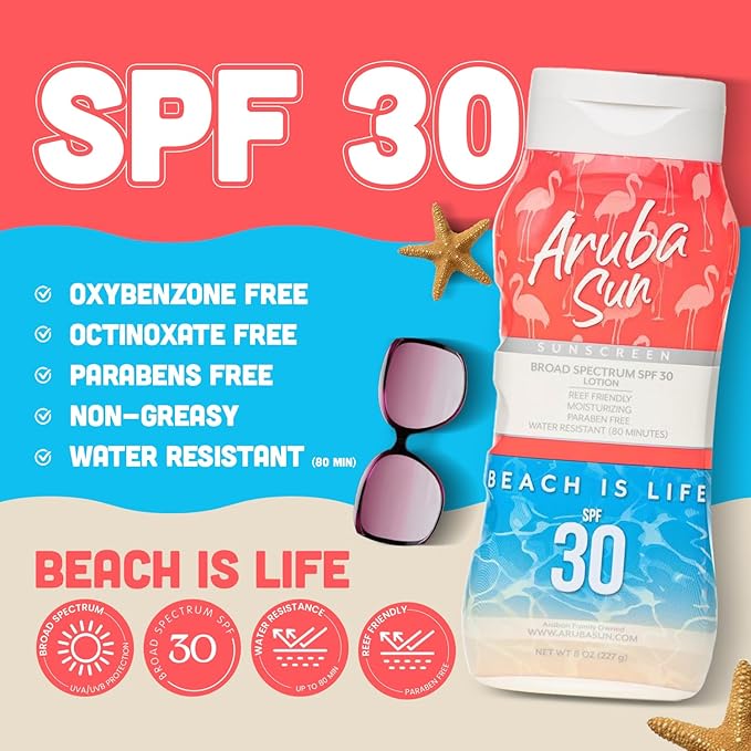 SPF 30 Sunscreen Lotion 8oz - Reef Act Compliant no 67 Octinoxate & Oxybenzone Free - Sun Screen Broad Spectrum UVA/UVB - Sunscreen Waterproof and Non-Greasy