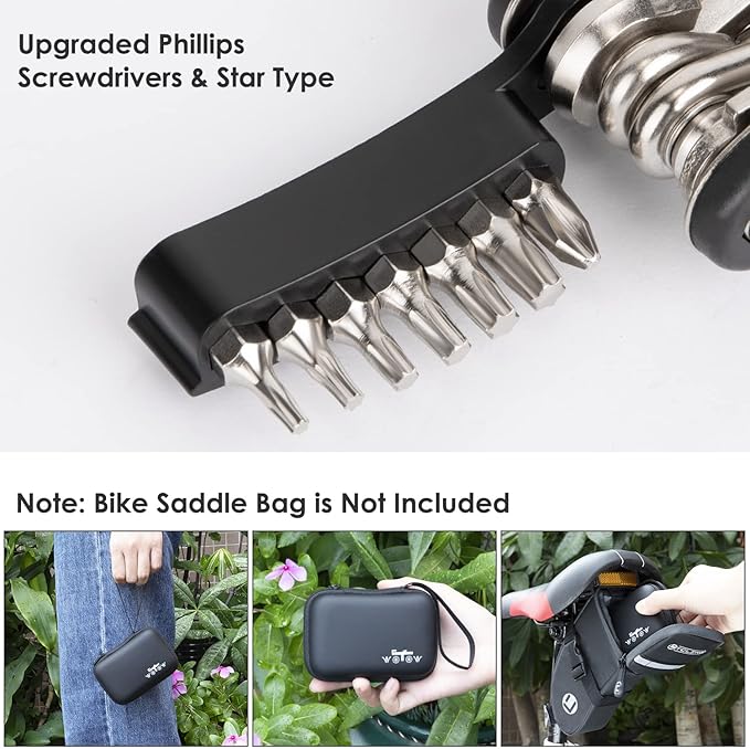 WOTOW Bike Repair Tool Kit - 21 in 1 Bicycle Multitool Portable Mountain Bike Tool Kit Emergency Maintenance, Bike Hex Key Wrench & Tube Patch Kit & Tire Lever & Hard Carrying Case (21 in 1)