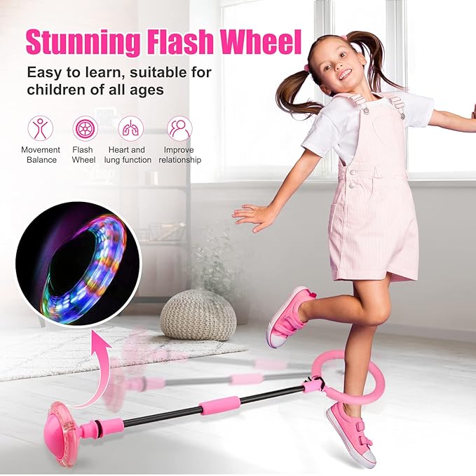 Ankle Skip Ball for Kids - Foldable Flash Wheel Skip Ball, Outside Game Toys for Kids & Adults, Gift for Boys & Girls Age 5 6 7 8 9 10 Years Old, Pink