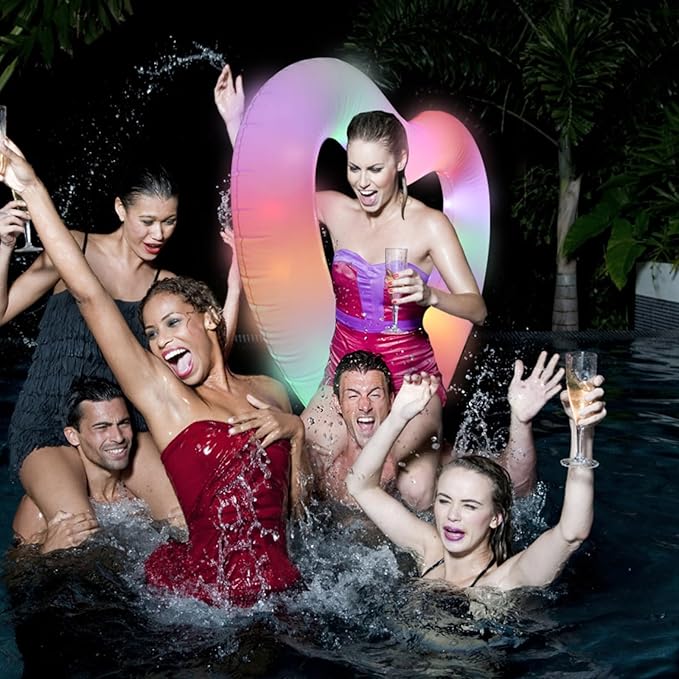 Inflatable Heart Pool Float, Sweet Love Swim Rings Float Loungers Tube for Summer Water Fun Beach Party Toys for Kids, Adults