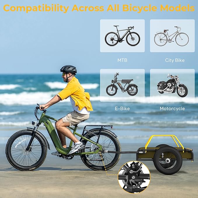 Heavy-Duty Bike Cargo Trailer, 3-in-1 Collapsible Foldable Design with 150lb Capacity Universal Hitch & Removable Caster Dual Shock Absorbers, Quick Release 16" Wheels Bicycle Traile