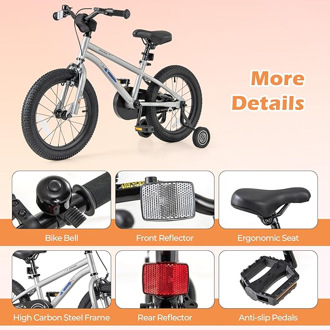 BABY JOY Outer Space Kids Bike, 14 16 18 Inch Sport Bicycle for 3-8 Years Old w/Adjustable Saddle, Training Wheels, Widened Tyre, Handbrake & Coaster Brake, 95% Pre-Assembled Girls Boys Bike