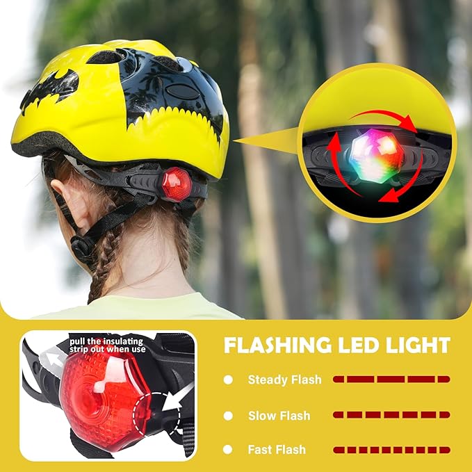 Kids Toddler Bike Helmet, Adjustable Boys Girl Helmets from Baby to Children(Age 1-8), Multi Sports for Bicycle Skate Scooter with LED Light