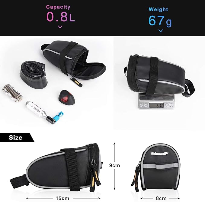 Rhinowalk Bike Saddle Bag Bicycle Under Seat Storage Pack for Repair Tool Kits with Reflective Strap for Mountain Road Bike Cycling Accessories
