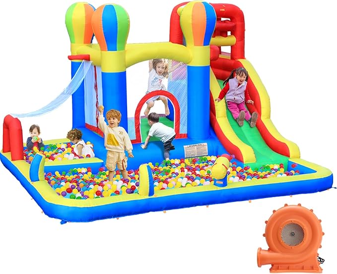 Baralir Inflatable Bounce House with Water Slide – Backyard Inflatable Water Park with 4 Sprinklers, 2 Splash Pools, Fits 5 Kids, Perfect for Summer Fun & Cooling Down