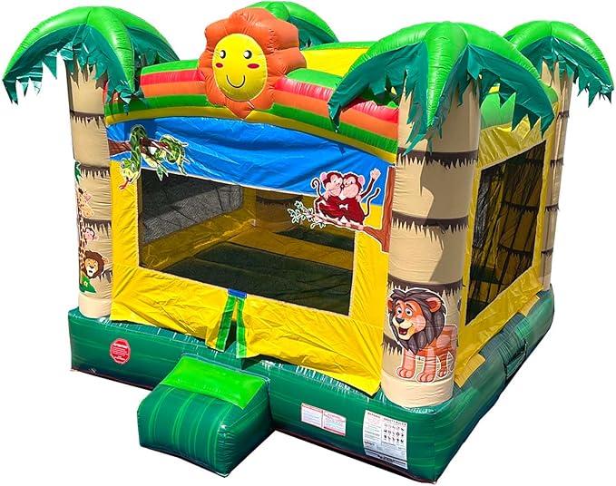 Crossover Tropical Smiley Face Inflatable Bounce House, Bouncy Jump Castle for Kids and Toddlers, Outdoor Birthday Party Jumping Bouncer, Commercial-Grade, Without Blower, 13 x 12 x 14.5 Ft