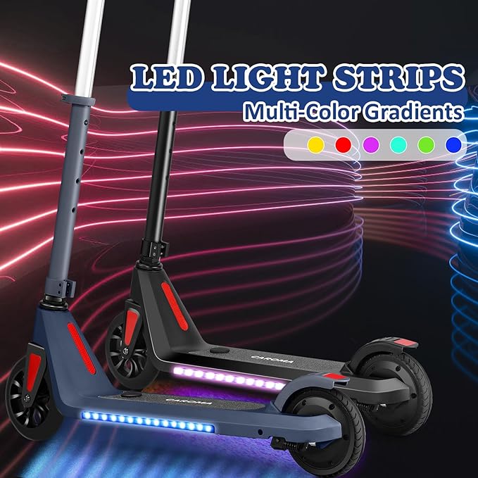 Caroma Electric Scooter for Kids Ages 6-14, 150W/180W Motor,10 MPH Max Speed & 7 Miles,Adjustable Height & Speed,Colorful Lights,LED Display,Foldable Kids Electric Scooter 132 Lbs Max Load