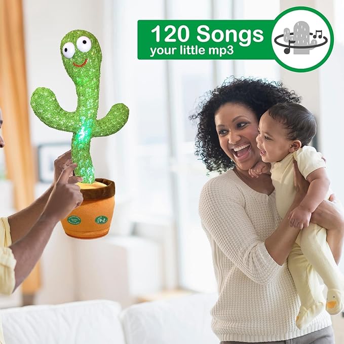 Pbooo Dancing Talking Cactus Mimicking Toy,Talking Repeat Singing Sunny Cactus Toy 120 Pcs Songs for Baby 15S Record Your Sound Sing+Dancing+Recording+LED