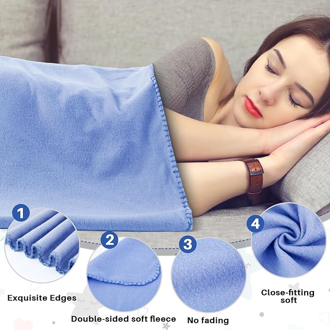 Newwiee 24 Pcs Fleece Throw Blankets Bulk Outdoor Wedding Guest Gifts Soft Lightweight Sleepover Lap Blankets Pet Home Sofa Couch Office Donation Homeless, 50 x 60 Inch (Mist Blue/White)