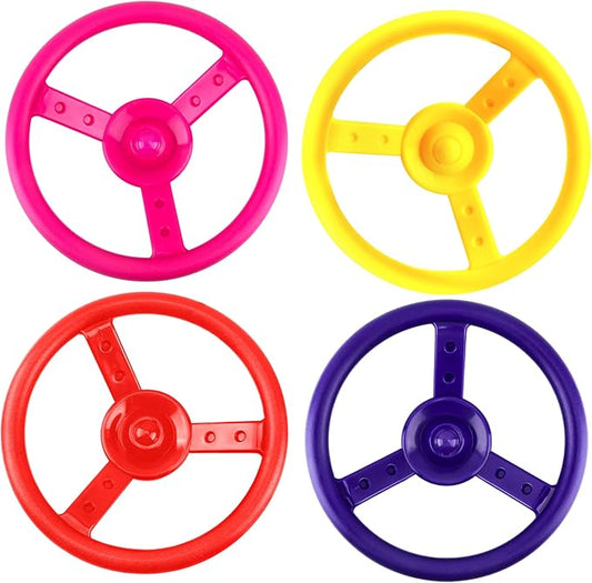 Steering Wheel Playset Plastic Swingset - Pirate Ship Wheel Accessories for Kids - Outdoor Garden Backyard Playroom Tree House Playground (Yellow, Purple, Red, Pink, 4)