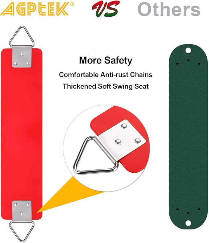 2 Pack Swing Sets, AGPTEK Swing Seat with 66 Inch Anti-Rust Chains Thermoplastic Coated, Support 250lb, Seat Cushion Accessories Replacement with Snap Hooks for Outdoors, Playground (Red)