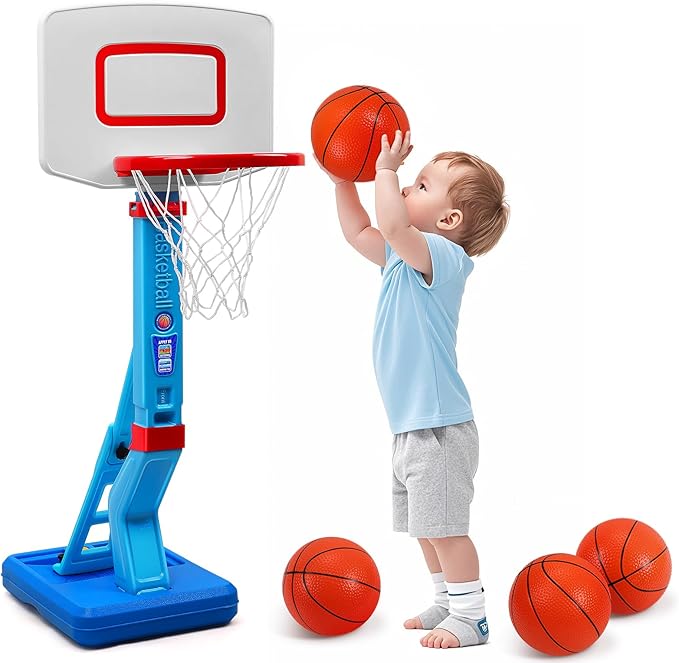 Toddler Basketball Hoop Indoor for Age 1-3, Adjustable Kids Basketball Hoop, Mini Basketball with 4 Balls for Outdoor Poolside, Birthday Christmas Sport Toys Gift for Baby Boys Girls Age 1 2 3 4