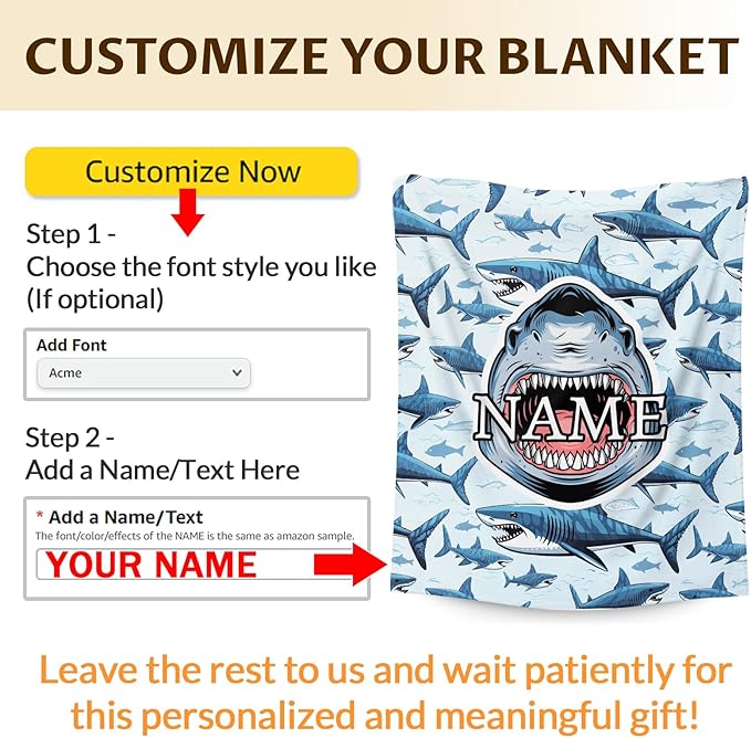 Custom Blanket for Kids Teens Boys Custom Shark Themed Stuff Throws Gifts, Personalized Plush Comfort Cozy 4 Sizes Throw for Sofa Couch Bed Office Travel Party Decor