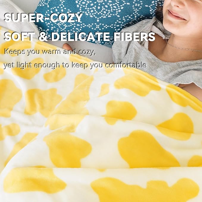Yellow Throw Blanket for Bed - Cute Plush Soft Fleece Decorative Blanket for Couch - Bright Lemon Yellow Gifts for Women Girls Teens Birthday 50x60 Inch