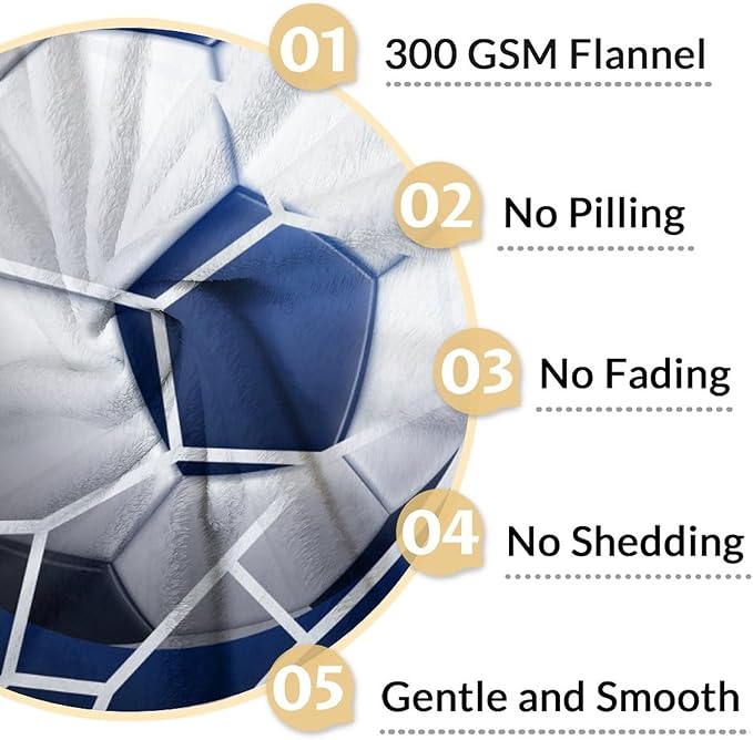 Personalized Soccer Blanket for Boys and Girls - 30x40 Inches Lap Size - Soft Fuzzy Cozy Throws Gift for Soccer Team - Blue Sports Throw Blanket for Couch, Living Room & Office