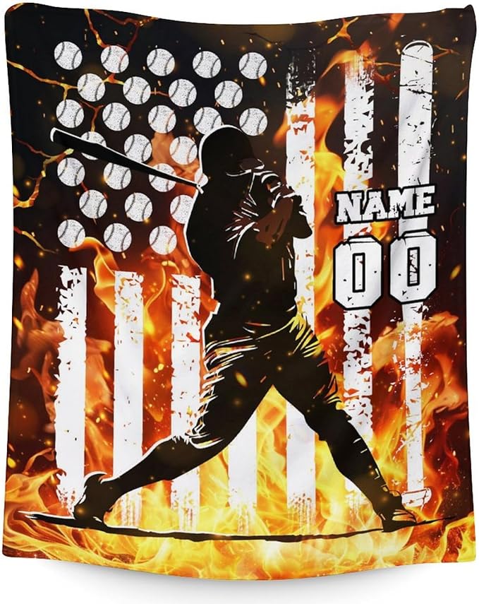 Personalized Name Blanket for Boys, Baseball Throw Blanket Gift for Kids Teens Baseball Lovers, 50x40 Inches Sport Blankets for Couch Sofa Bed