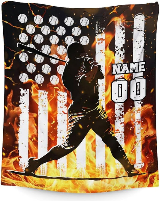 Personalized Name Blanket for Boys, Baseball Throw Blanket Gift for Kids Teens Baseball Lovers, 50x40 Inches Sport Blankets for Couch Sofa Bed