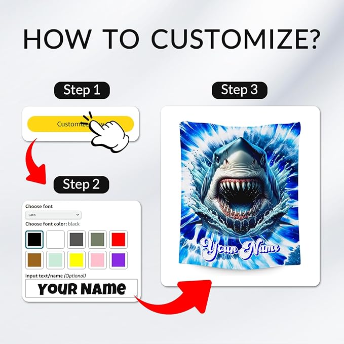 UNIKITTY Personalized Blanket for Kids, Shark Blanket for Boys, Custom Shark Gifts for Toddlers, Warm Fluffy Tie Dye Throw for Couch (4 Sizes)