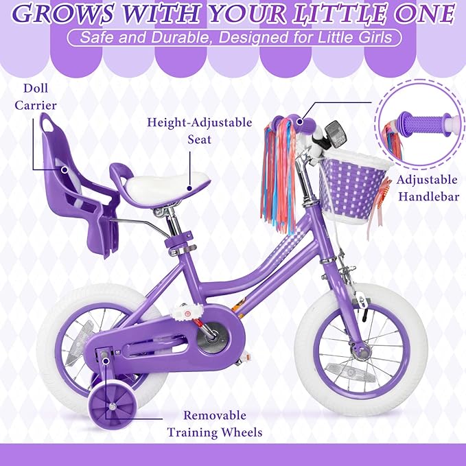 XJD Girls Bike for Toddlers and Kids Ages 2-12 Years Old,12 14 16 Inch Kids Bike with Training Wheels & Basket