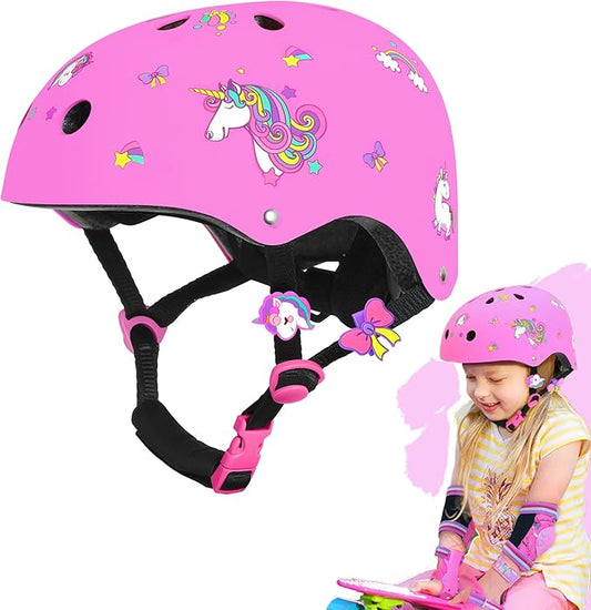 Kids Bike Helmet for Girls 3-5-8-14, Unicorn Adjustable Toddler Helmets for Bicycle, Roller Skating, Skateboard, Scooter, Skiing